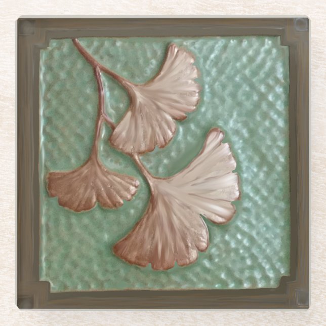 Craftsman Gingko Leaf  Glass Coaster (Front)