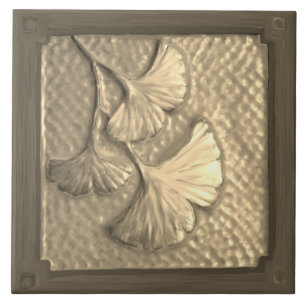 Craftsman Gingko Leaf  Gold Ceramic Tile