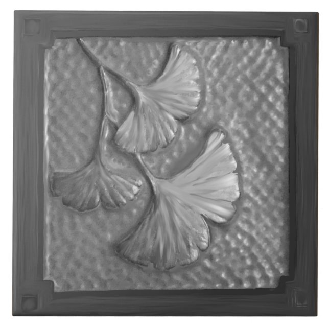 Craftsman Gingko Leaf Silver Ceramic Tile (Front)