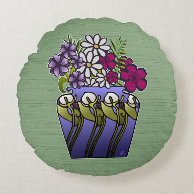 Craftsman Lily Vase Round Cushion (Front)