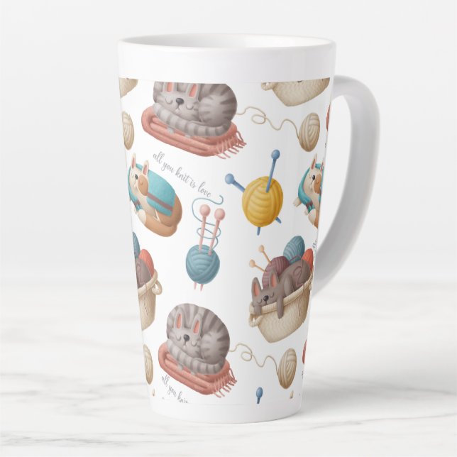 Crafty Cat Lovers Knitting  Latte Mug (Right Angle)