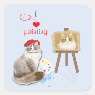 Crafty Cat Painting Square Sticker