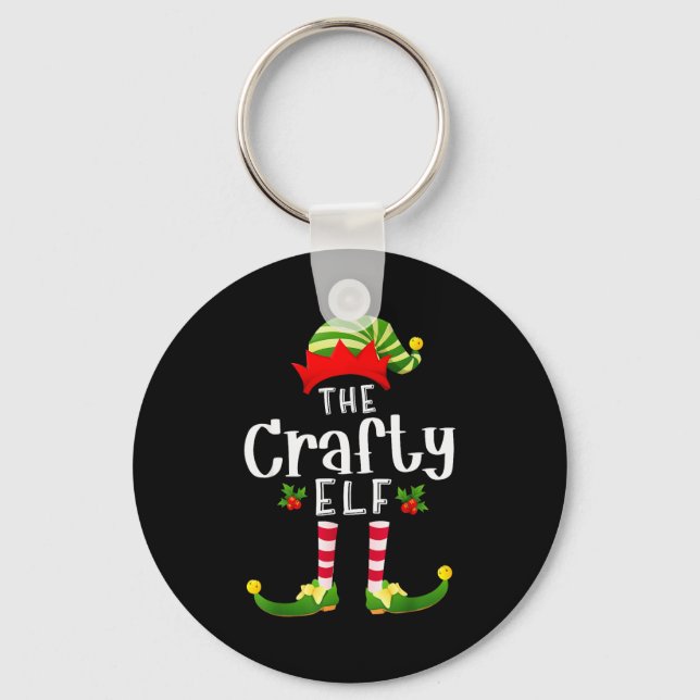 Crafty Christmas Elf Matching Pajama X-mas Party  Key Ring (Front)