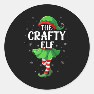 Crafty Elf Christmas Girls Women Elf Squad Xmas Fa Classic Round Sticker