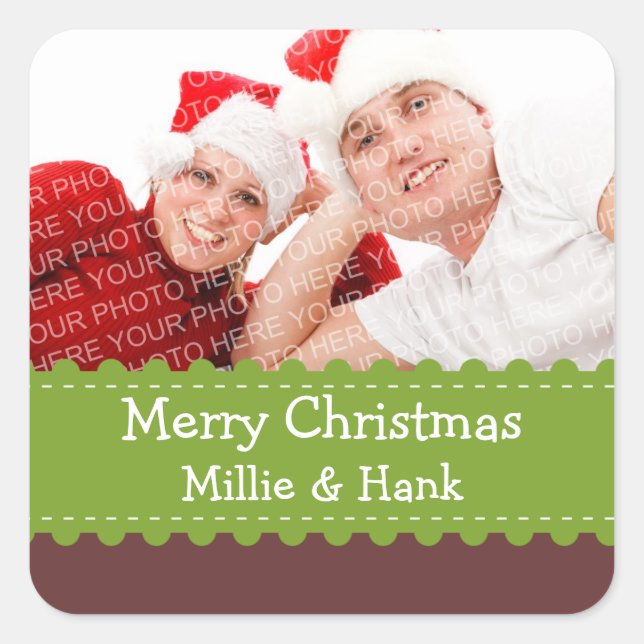 Crafty Green ribbon photo Merry Christmas sticker (Front)