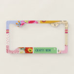 Crafty mum - Colourful floral vintage collage Licence Plate Frame<br><div class="desc">Rustic vintage scrapbook collage style for crafty art women. 
Add your name,  logo or personal text easily. 
Hand made collage by our design studio in France.</div>