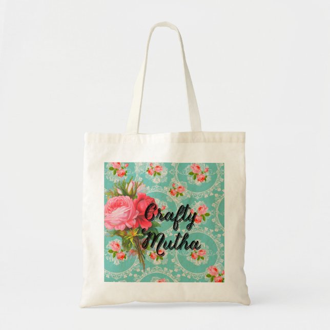 Crafty Mutha tote vintage wallpaper w/ roses (Front)