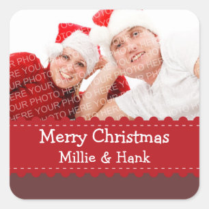 Crafty red ribbon photo Merry Christmas sticker