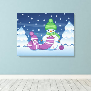 Crafty Snowman Knitting Scarf Canvas Print