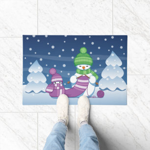 Crafty Snowman Knitting Scarf Doormat