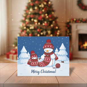 Crafty Snowman Knitting Scarf Holiday Postcard
