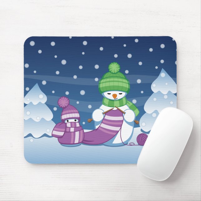 Crafty Snowman Knitting Scarf Mouse Mat (With Mouse)