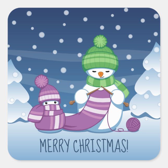 Crafty Snowman Knitting Scarf Square Sticker (Front)