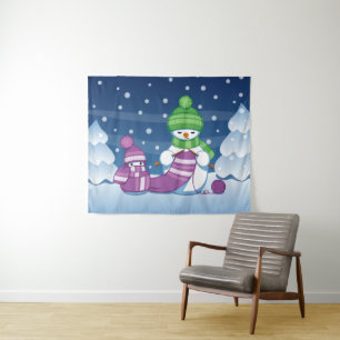 Crafty Snowman Knitting Scarf Tapestry