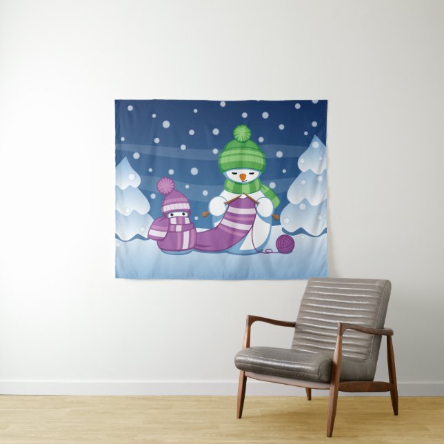 Crafty Snowman Knitting Scarf Tapestry (In Situ (Horizontal))