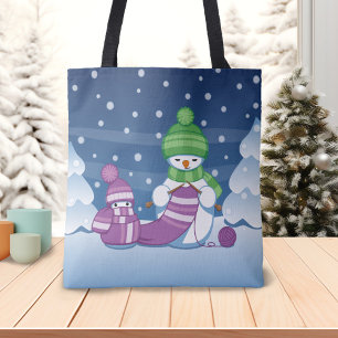 Crafty Snowman Knitting Scarf Tote Bag