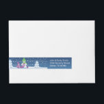 Crafty Snowman Knitting Scarf Wraparound Address Label<br><div class="desc">Vector illustration of two adorable cartoon snowmen dressed in knitted hats and scarves. The big crafty snowman is knitting an oversized scarf for the little one. The scarf is already wrapped several times around the cute little snowman. This wrap around sticker can be used as either address or return address...</div>