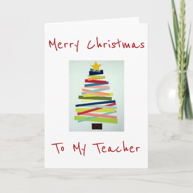 CRAFTY TREE FOR SPECIAL TEACHER AT CHRISTMAS HOLIDAY CARD (Front)