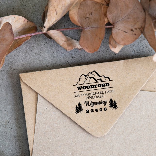 Craggy Mountain Tops & Spruces Rustic Retro Self-inking Stamp (Creator Uploaded)
