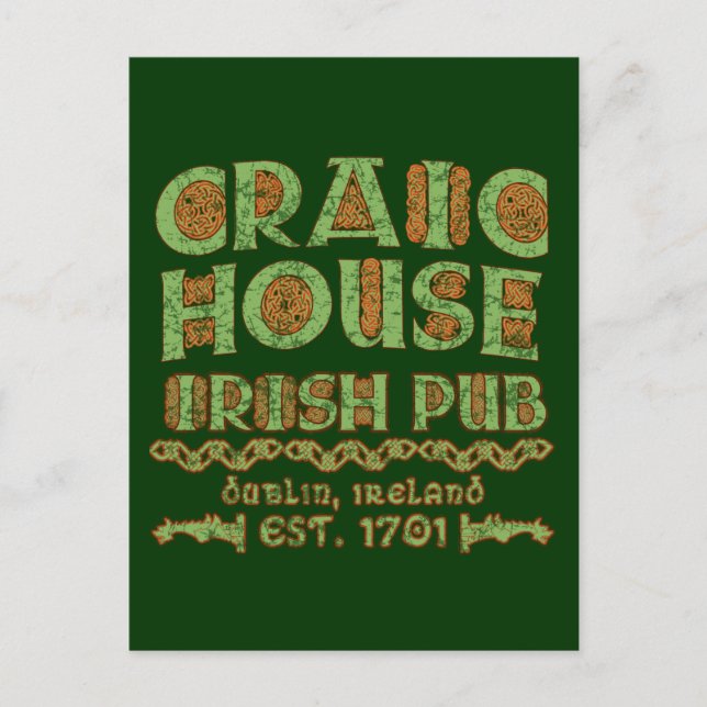 CRAIC HOUSE IRISH PUB Dublin Est 1701 Postcard (Front)