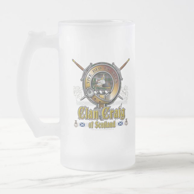 Craig Crest Badge Frosted Glass Beer Mug (Left)