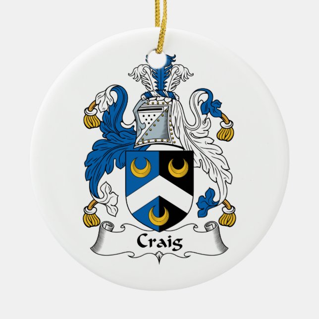Craig Family Crest Ceramic Tree Decoration (Front)