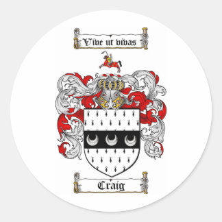 CRAIG FAMILY CREST -  CRAIG COAT OF ARMS CLASSIC ROUND STICKER