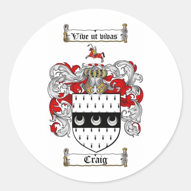 CRAIG FAMILY CREST -  CRAIG COAT OF ARMS CLASSIC ROUND STICKER (Front)