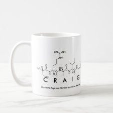 Mug featuring the name Craig spelled out in the single letter amino acid code