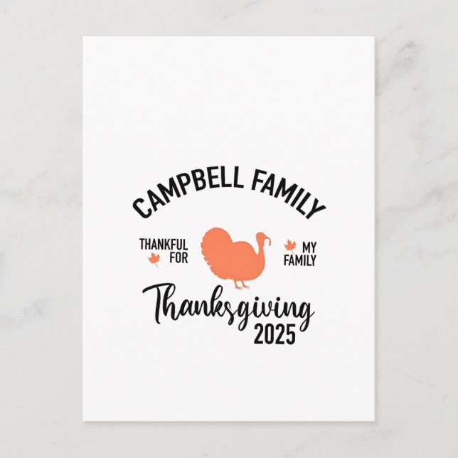 Crampbell Family 2025 Thanksgiving Turkey Dinner  Invitation Postcard (Front)