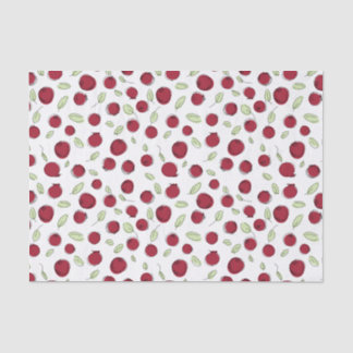cranberries and leaves on white, cute doodle style tissue paper