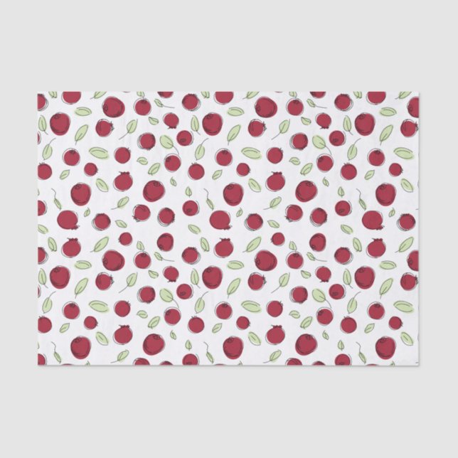 cranberries and leaves on white, cute doodle style tissue paper (Front)