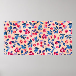 Cranberries and leaves, watercolor red wild berrie poster