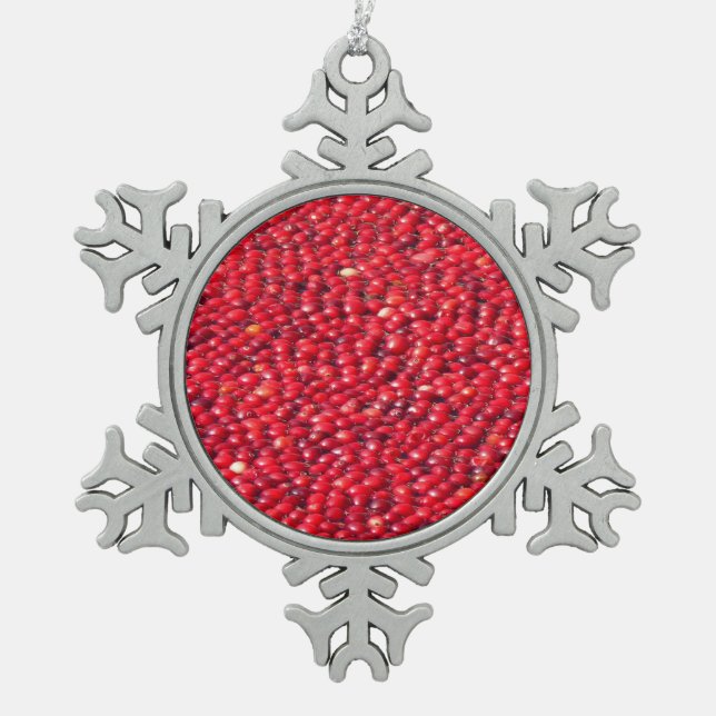 Cranberries Festive Red Snowflake Pewter Christmas Ornament (Front)