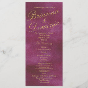 Cranberry and Gold Watercolor Wedding Programme