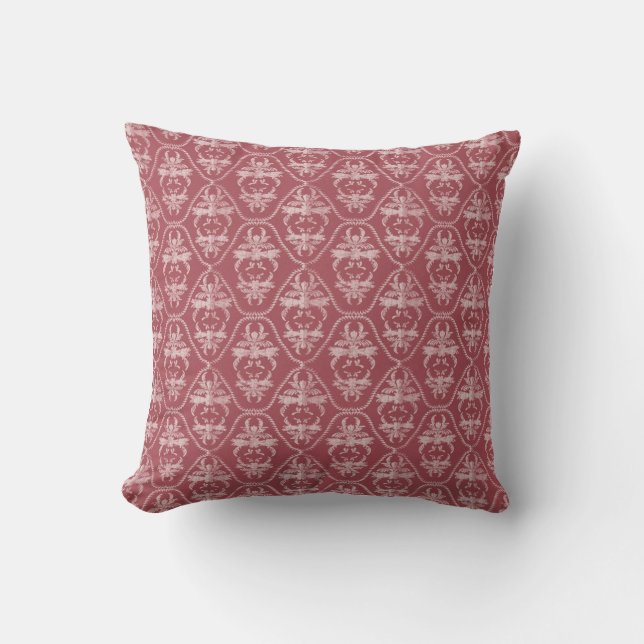 Cranberry and Pink Damask MOJO Pillow (Front)