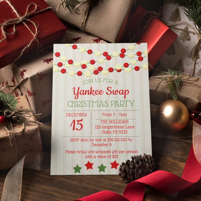 Cranberry and Popcorn Rustic Beadboard Christmas Invitation (Creator Uploaded)