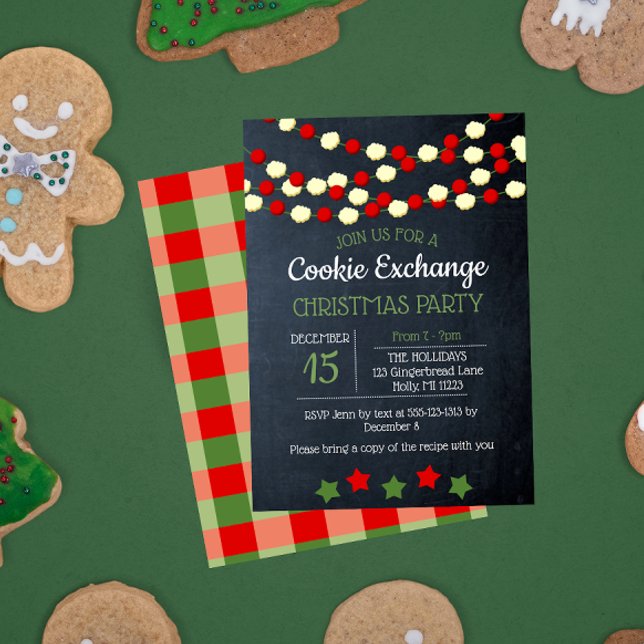 Cranberry and Popcorn Rustic Chalkboard Christmas Invitation (Creator Uploaded)