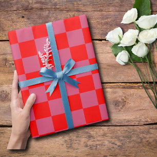 Cranberry and Red Chequered Vintage Wrapping Paper