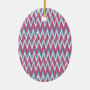 Cranberry and Teal iKat ZigZag Pattern Ceramic Tree Decoration