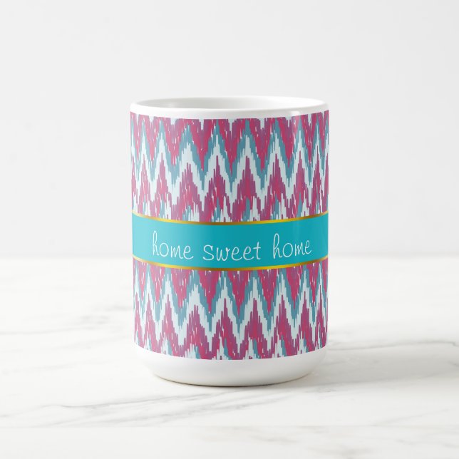 Cranberry and Teal iKat ZigZag Pattern Coffee Mug (Center)