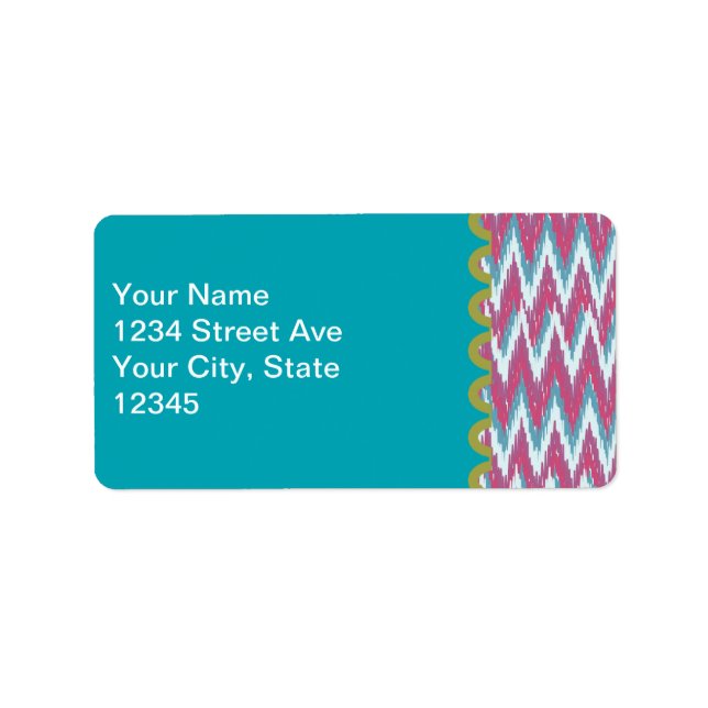 Cranberry and Teal iKat ZigZag Pattern Label (Front)