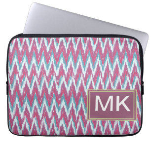Cranberry and Teal iKat ZigZag Pattern Laptop Sleeve