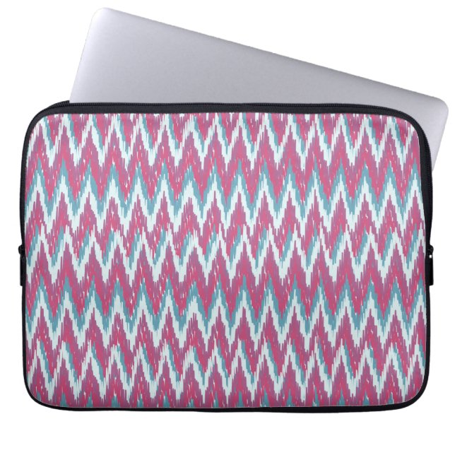 Cranberry and Teal iKat ZigZag Pattern Laptop Sleeve (Front)