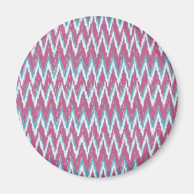Cranberry and Teal iKat ZigZag Pattern Magnet (Front)