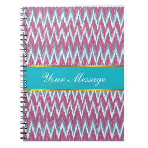 Cranberry and Teal iKat ZigZag Pattern Notebook