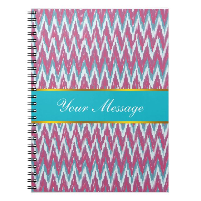 Cranberry and Teal iKat ZigZag Pattern Notebook (Front)