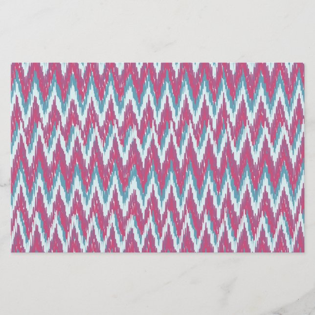 Cranberry and Teal iKat ZigZag Pattern Stationery (Front)