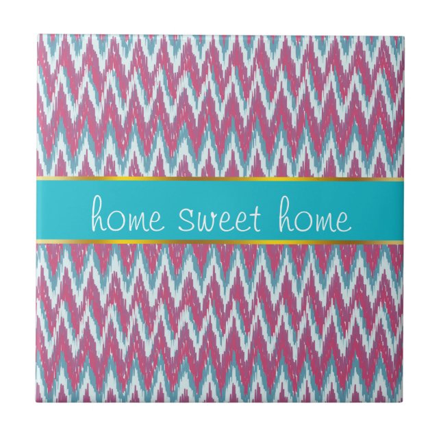 Cranberry and Teal iKat ZigZag Pattern Tile (Front)
