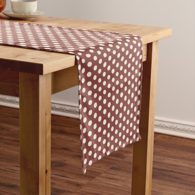 Cranberry and White Polka Dot Medium Table Runner (In Situ)